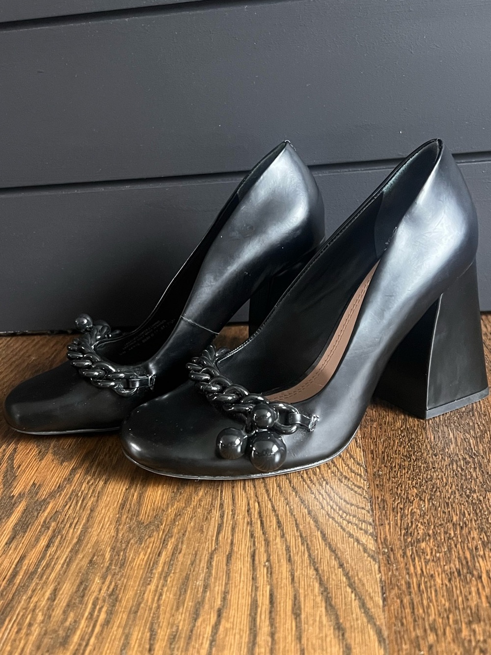 Tory Burch Black Chain-Trim Block Heel Pumps